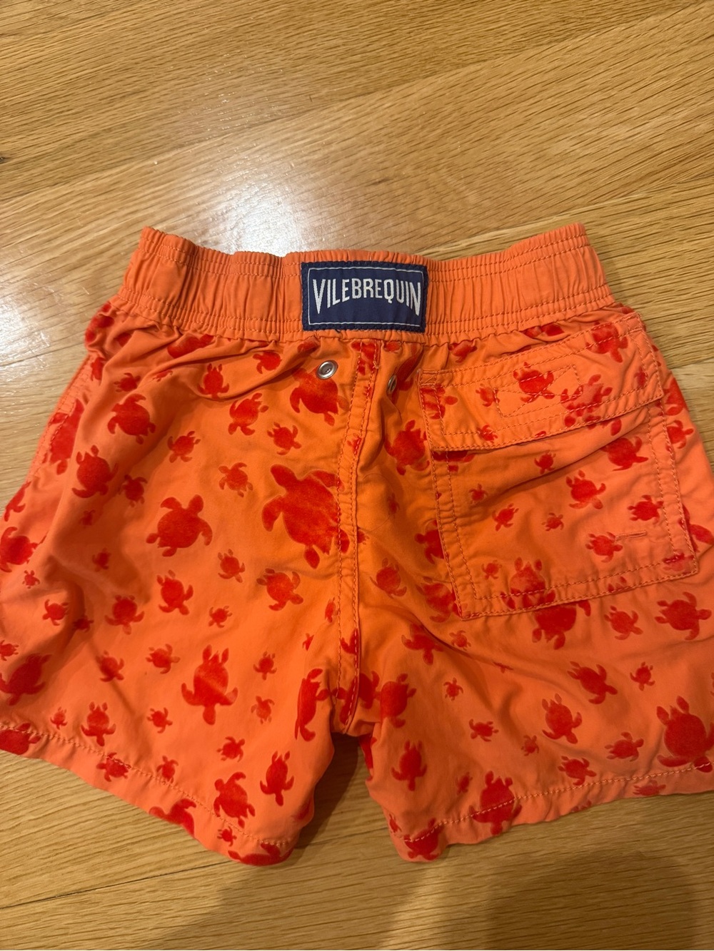 Vilebrequin Orange Swim Shorts with Red Turtle Print